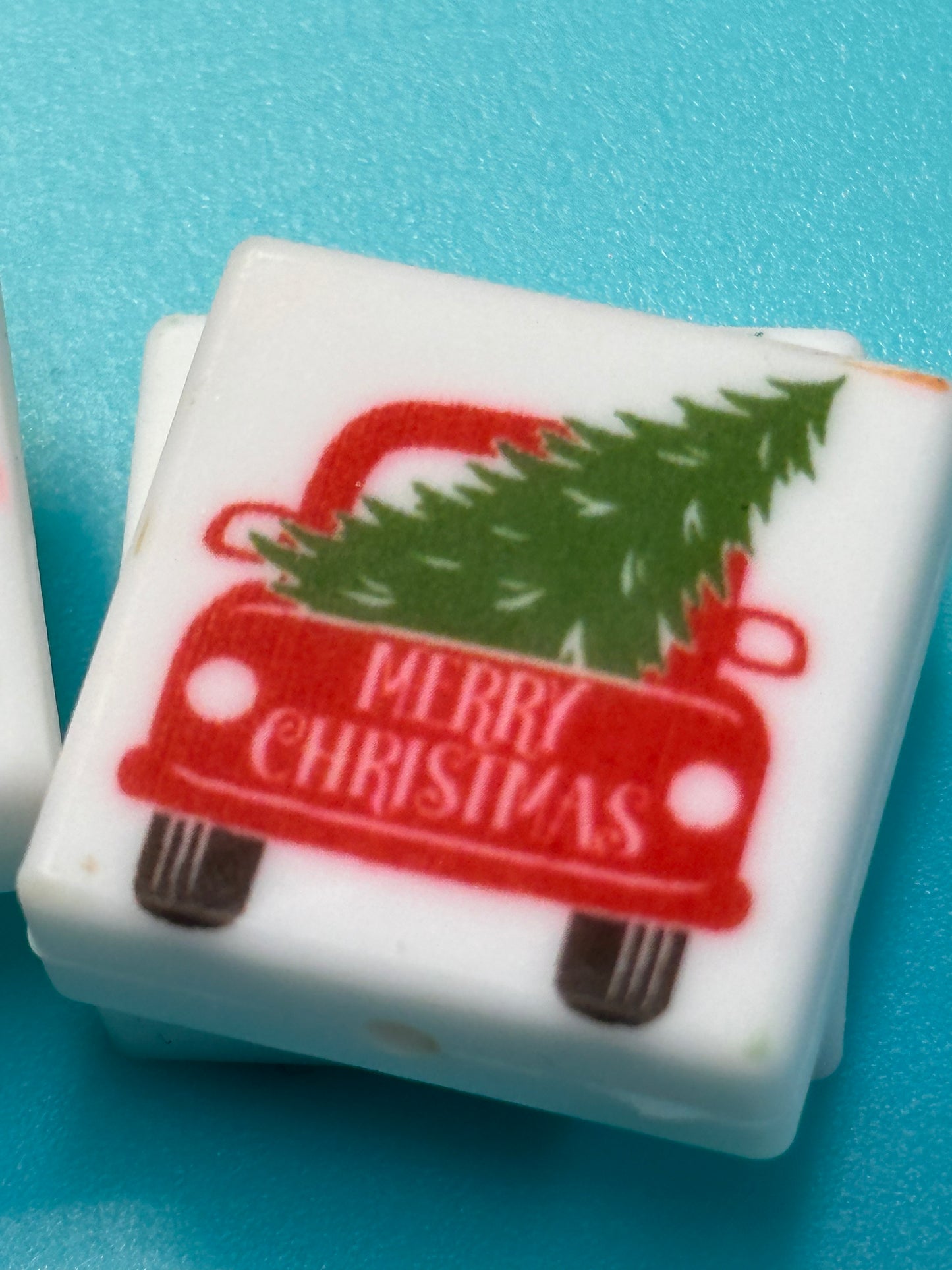 Christmas Focal Bead/ beadable pen/ Silicone bead/ keychain bead/ Merry Christmas/ red truck/ old truck/ tree