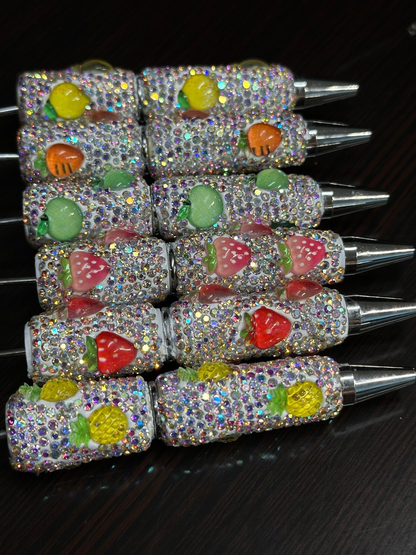 DIY adorable fruit rhinestone bling beadable pens/craft pens/ sparkly pens/ click pen/ bling pen/ beadable pens/ ink pen/ DIY pen