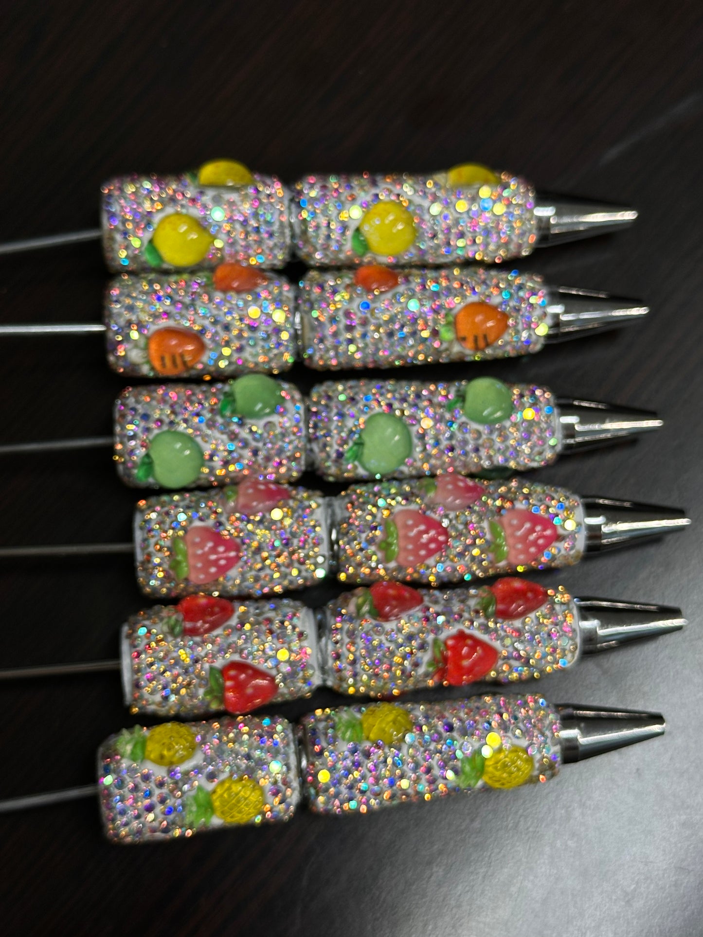 DIY adorable fruit rhinestone bling beadable pens/craft pens/ sparkly pens/ click pen/ bling pen/ beadable pens/ ink pen/ DIY pen