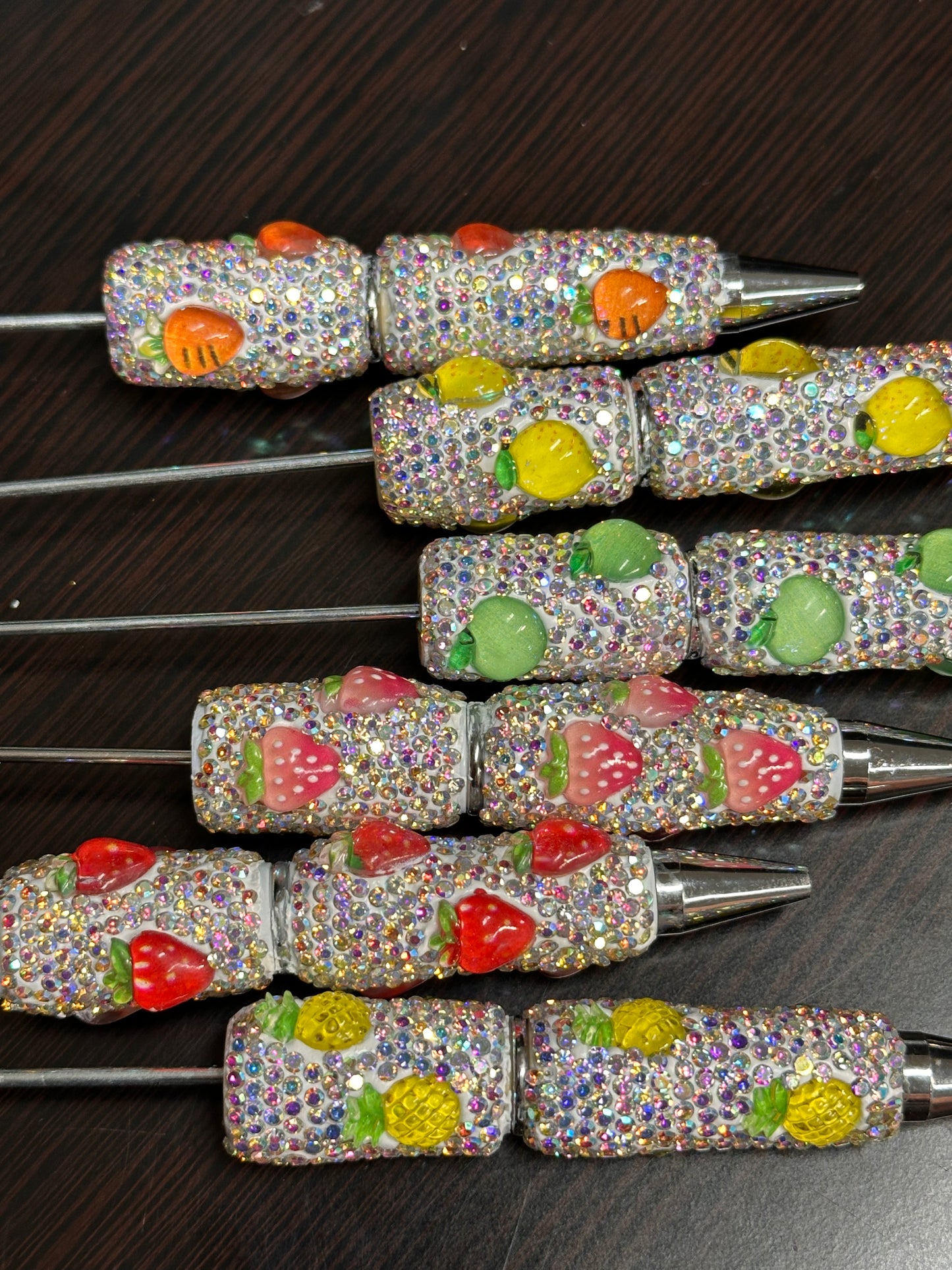DIY adorable fruit rhinestone bling beadable pens/craft pens/ sparkly pens/ click pen/ bling pen/ beadable pens/ ink pen/ DIY pen