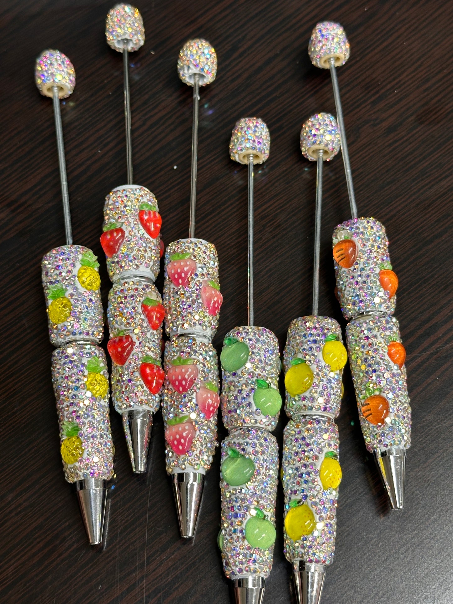 DIY adorable fruit rhinestone bling beadable pens/craft pens/ sparkly pens/ click pen/ bling pen/ beadable pens/ ink pen/ DIY pen