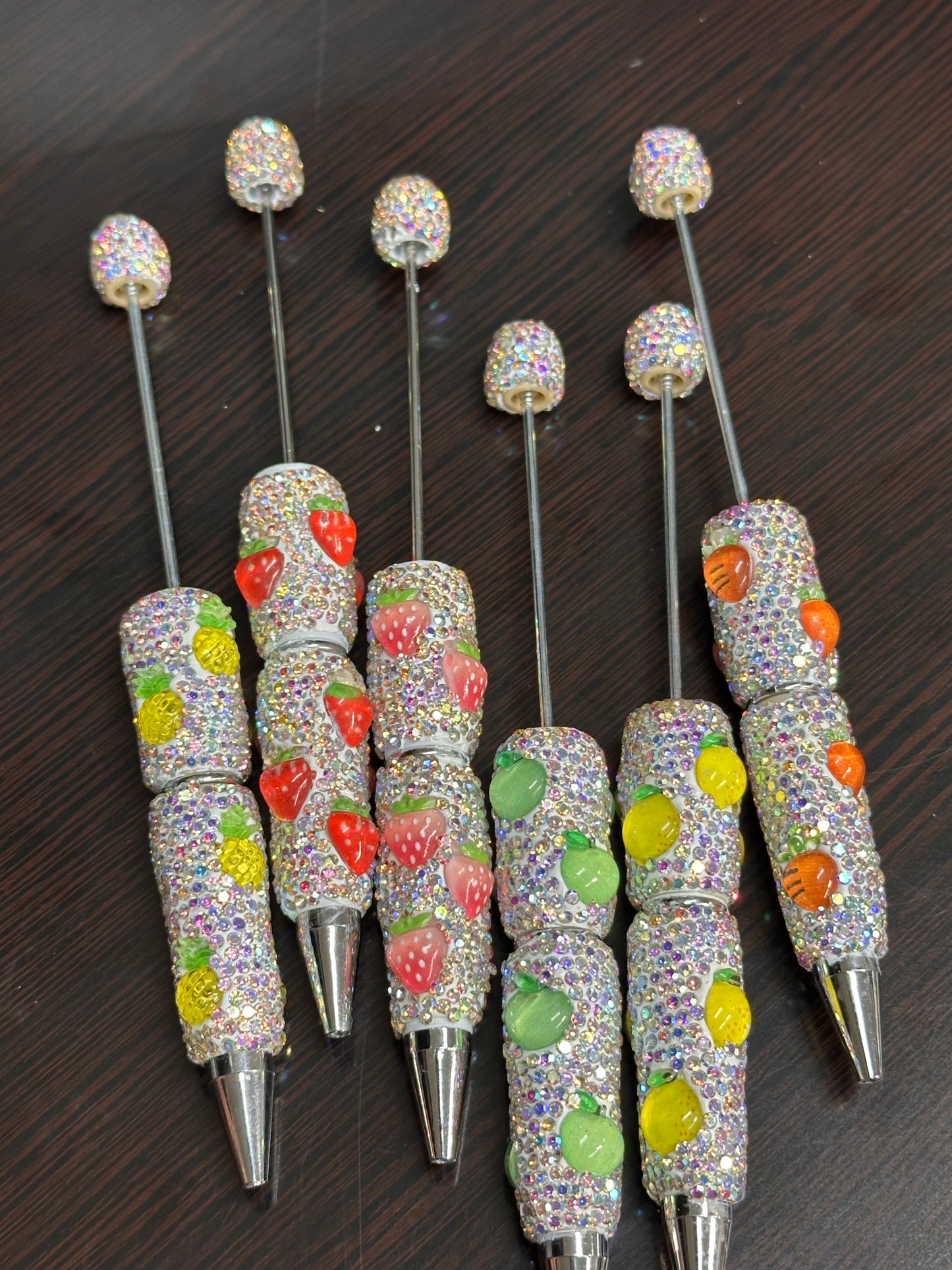 DIY adorable fruit rhinestone bling beadable pens/craft pens/ sparkly pens/ click pen/ bling pen/ beadable pens/ ink pen/ DIY pen