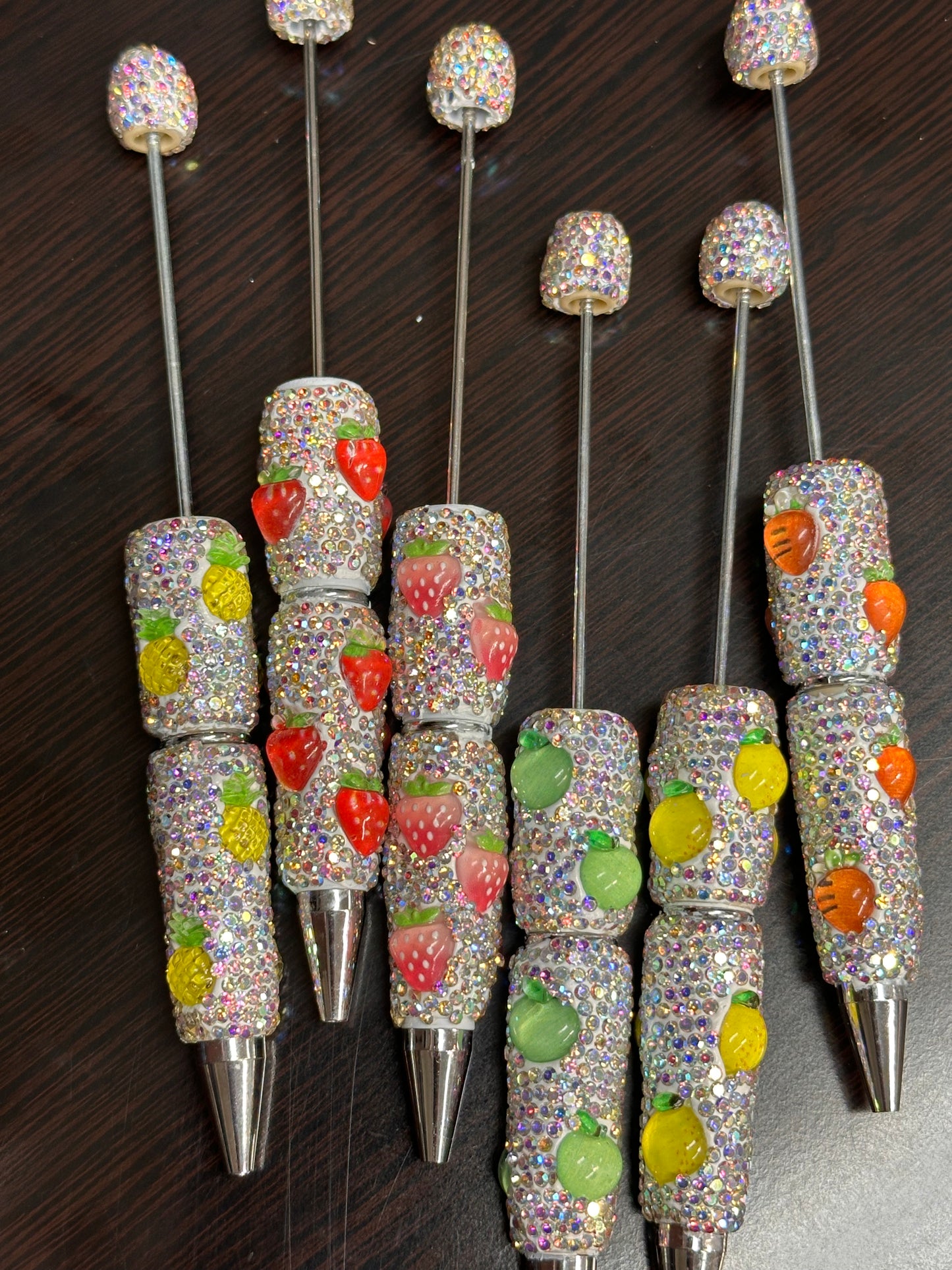 DIY adorable fruit rhinestone bling beadable pens/craft pens/ sparkly pens/ click pen/ bling pen/ beadable pens/ ink pen/ DIY pen