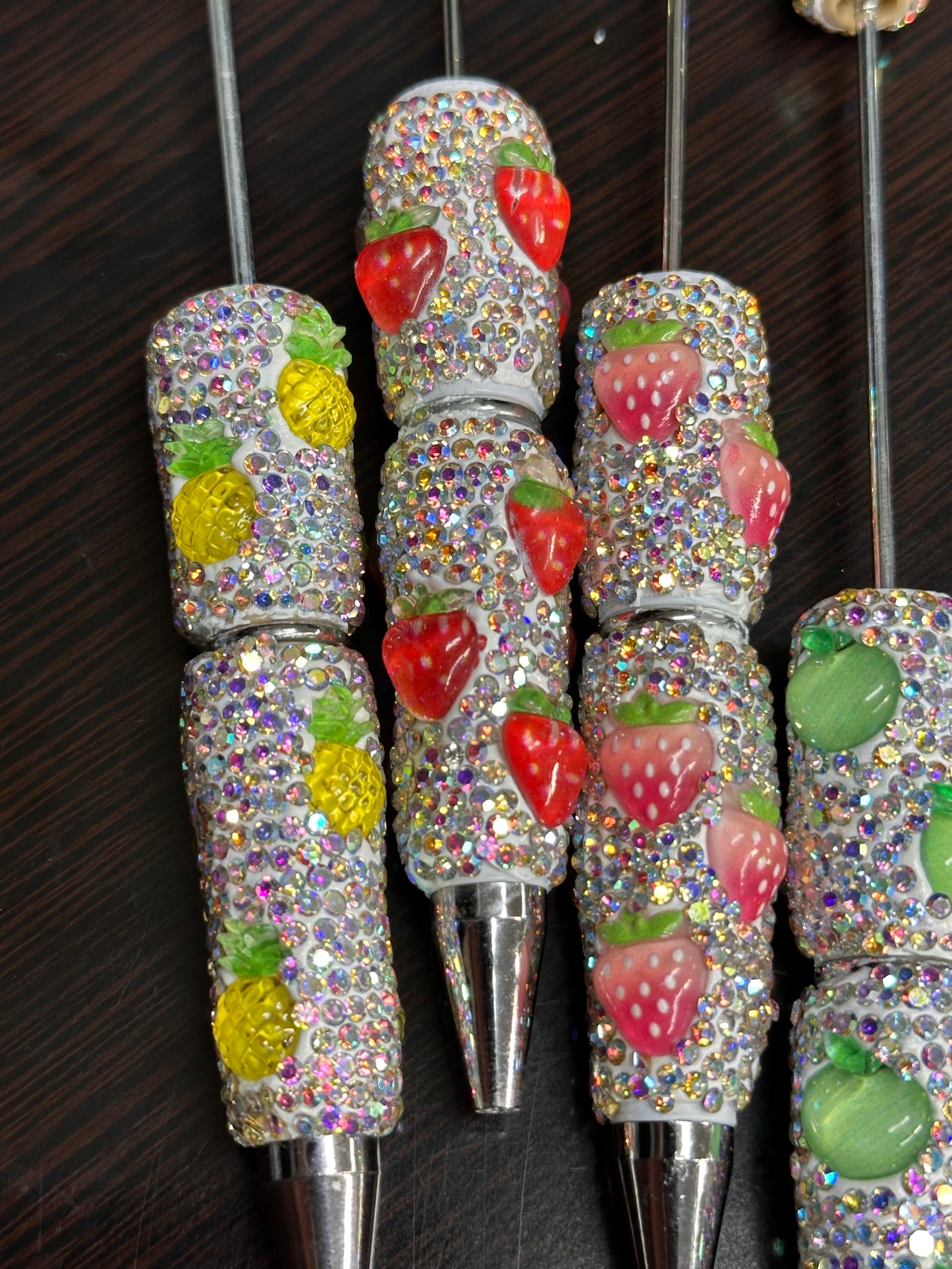 DIY adorable fruit rhinestone bling beadable pens/craft pens/ sparkly pens/ click pen/ bling pen/ beadable pens/ ink pen/ DIY pen