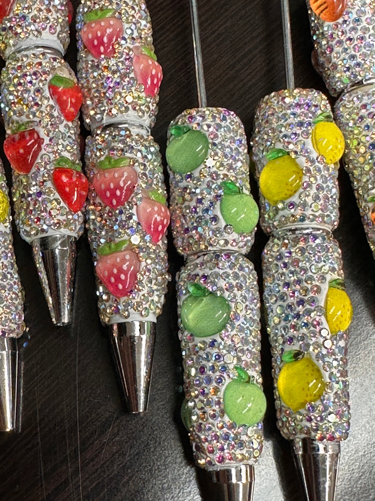 DIY adorable fruit rhinestone bling beadable pens/craft pens/ sparkly pens/ click pen/ bling pen/ beadable pens/ ink pen/ DIY pen