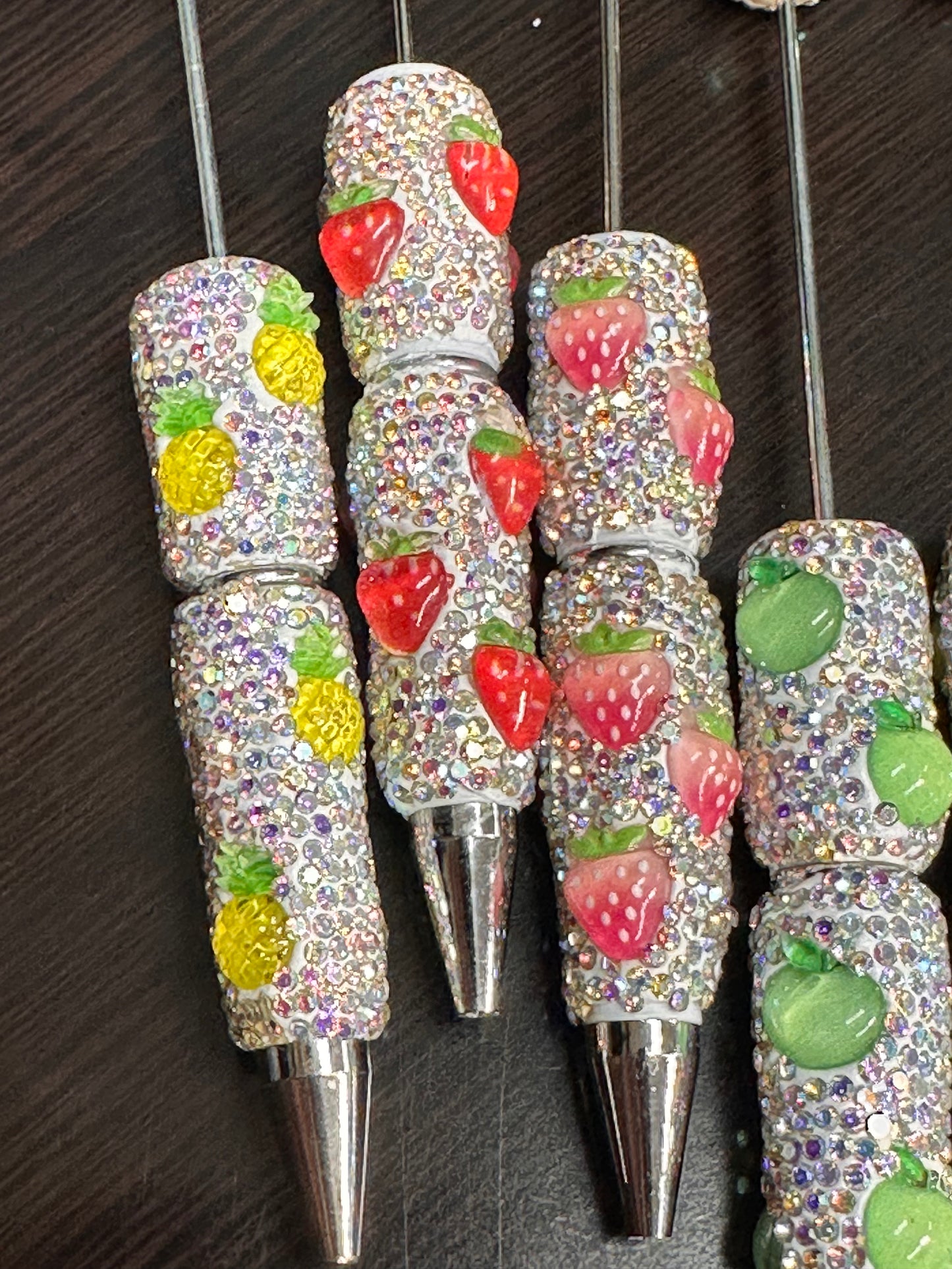 DIY adorable fruit rhinestone bling beadable pens/craft pens/ sparkly pens/ click pen/ bling pen/ beadable pens/ ink pen/ DIY pen