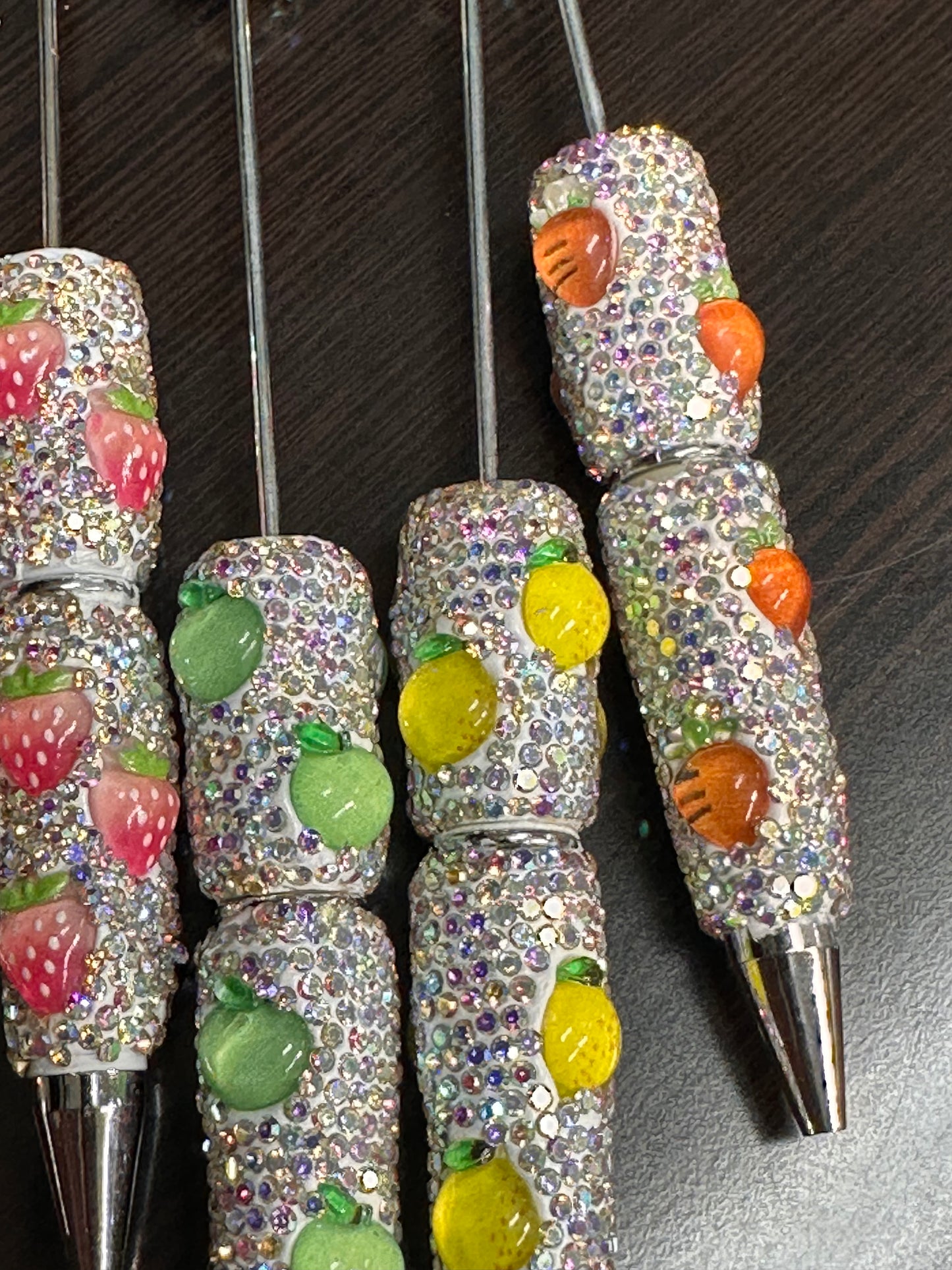 DIY adorable fruit rhinestone bling beadable pens/craft pens/ sparkly pens/ click pen/ bling pen/ beadable pens/ ink pen/ DIY pen