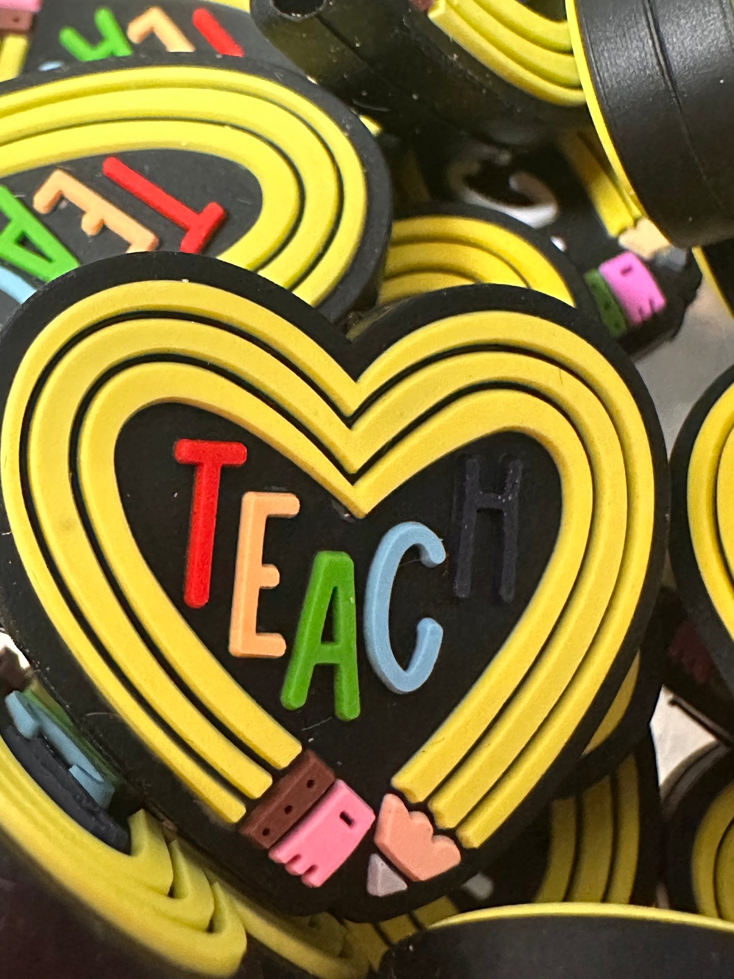 Teacher /Teaching heart Focal Bead/ beadable pen/ Silicone  bead/ keychain bead/  pencils