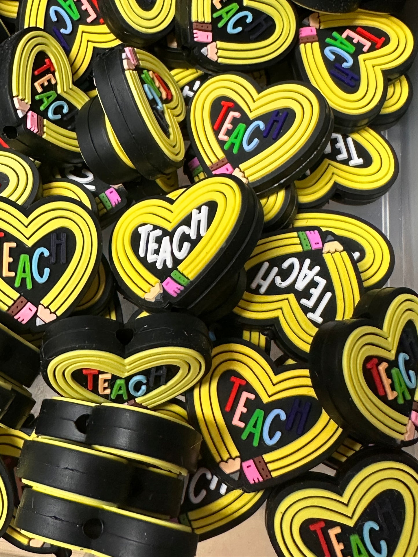 Teacher /Teaching heart Focal Bead/ beadable pen/ Silicone  bead/ keychain bead/  pencils