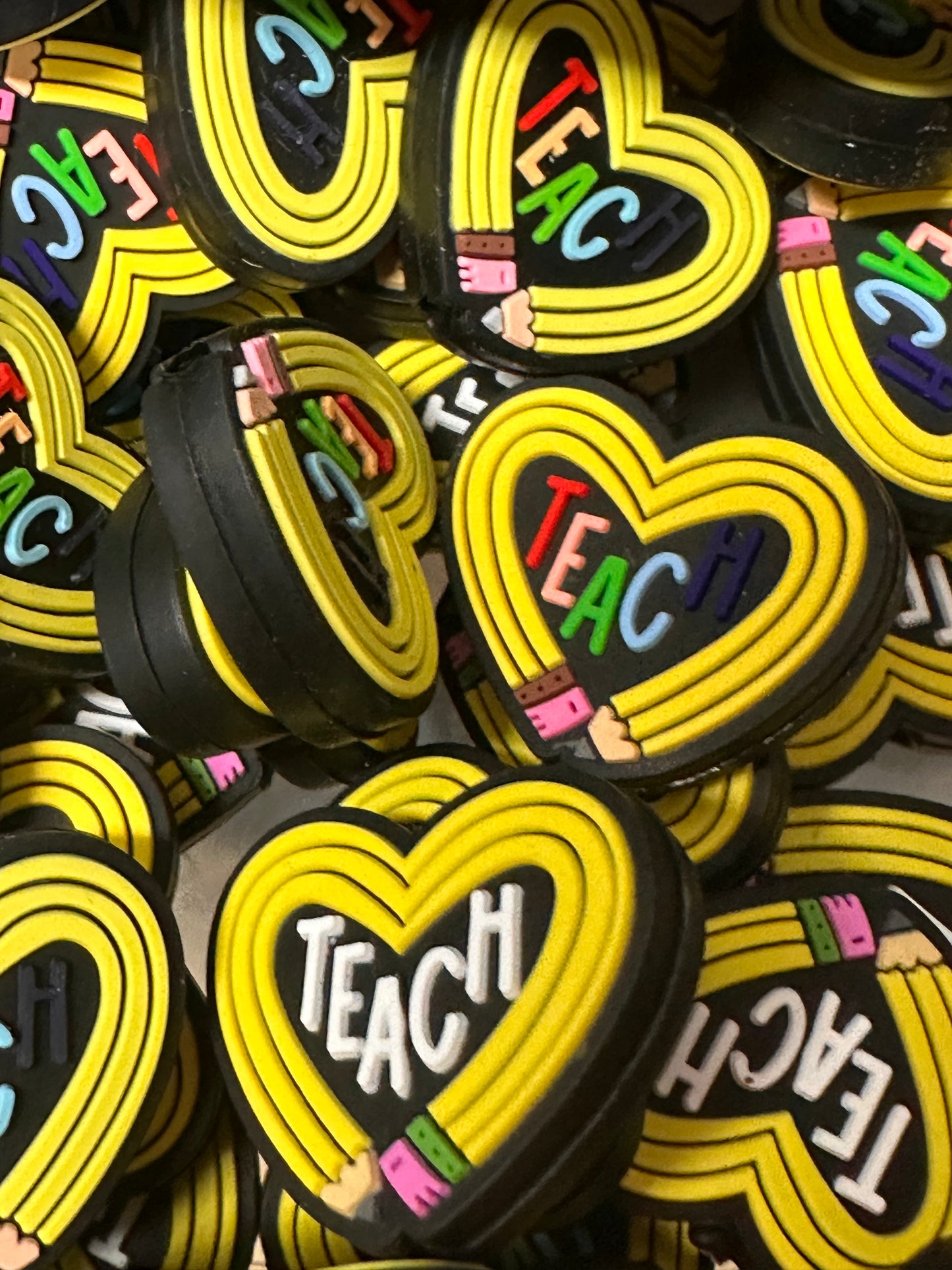 Teacher /Teaching heart Focal Bead/ beadable pen/ Silicone  bead/ keychain bead/  pencils