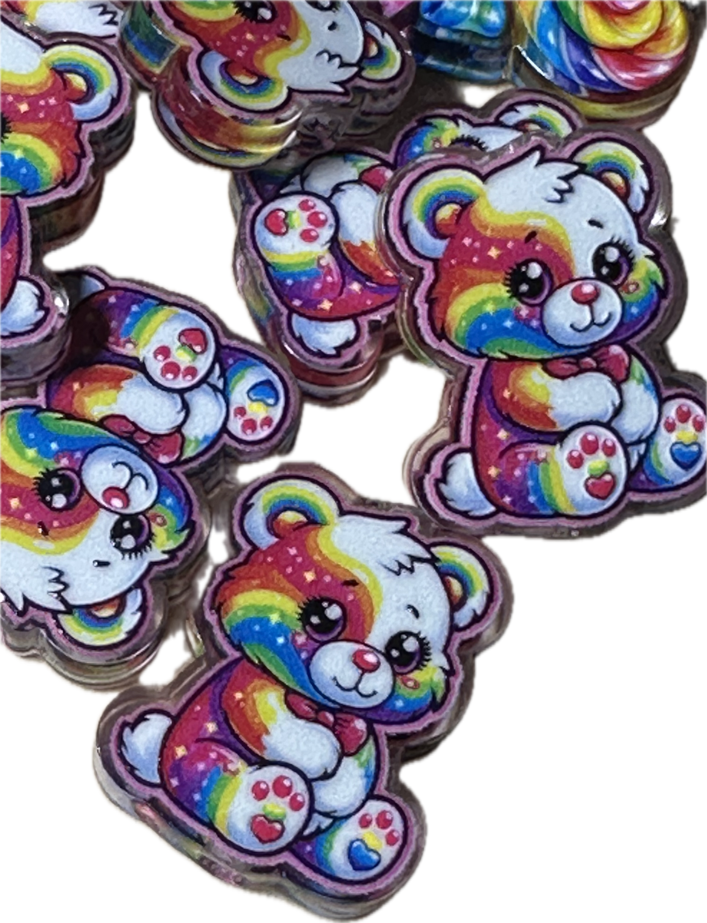 Colorful Teddy Bear acrylic focal bead- set of 2/ focal bead/ pen beading / keychain bead/