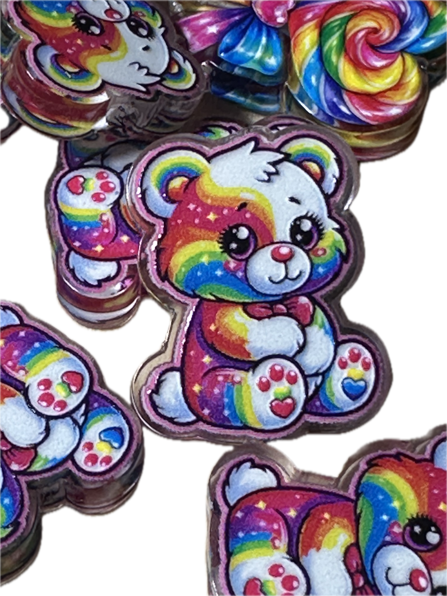 Colorful Teddy Bear acrylic focal bead- set of 2/ focal bead/ pen beading / keychain bead/