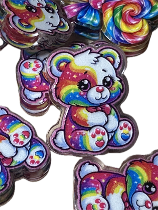 Colorful Teddy Bear acrylic focal bead- set of 2/ focal bead/ pen beading / keychain bead/