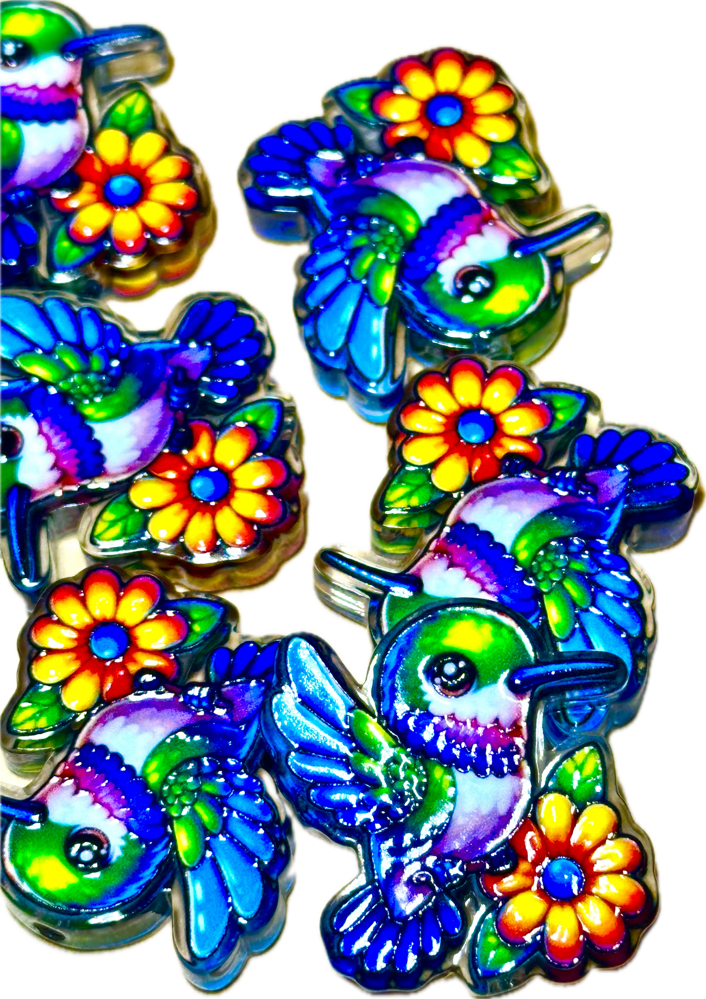 Colorful Hummingbird acrylic focal bead- set of 2/ focal bead/ pen beading / keychain bead/