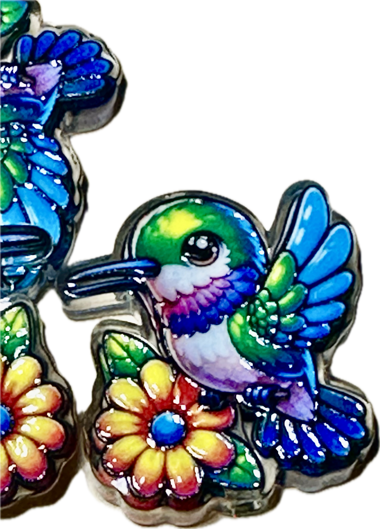 Colorful Hummingbird acrylic focal bead- set of 2/ focal bead/ pen beading / keychain bead/