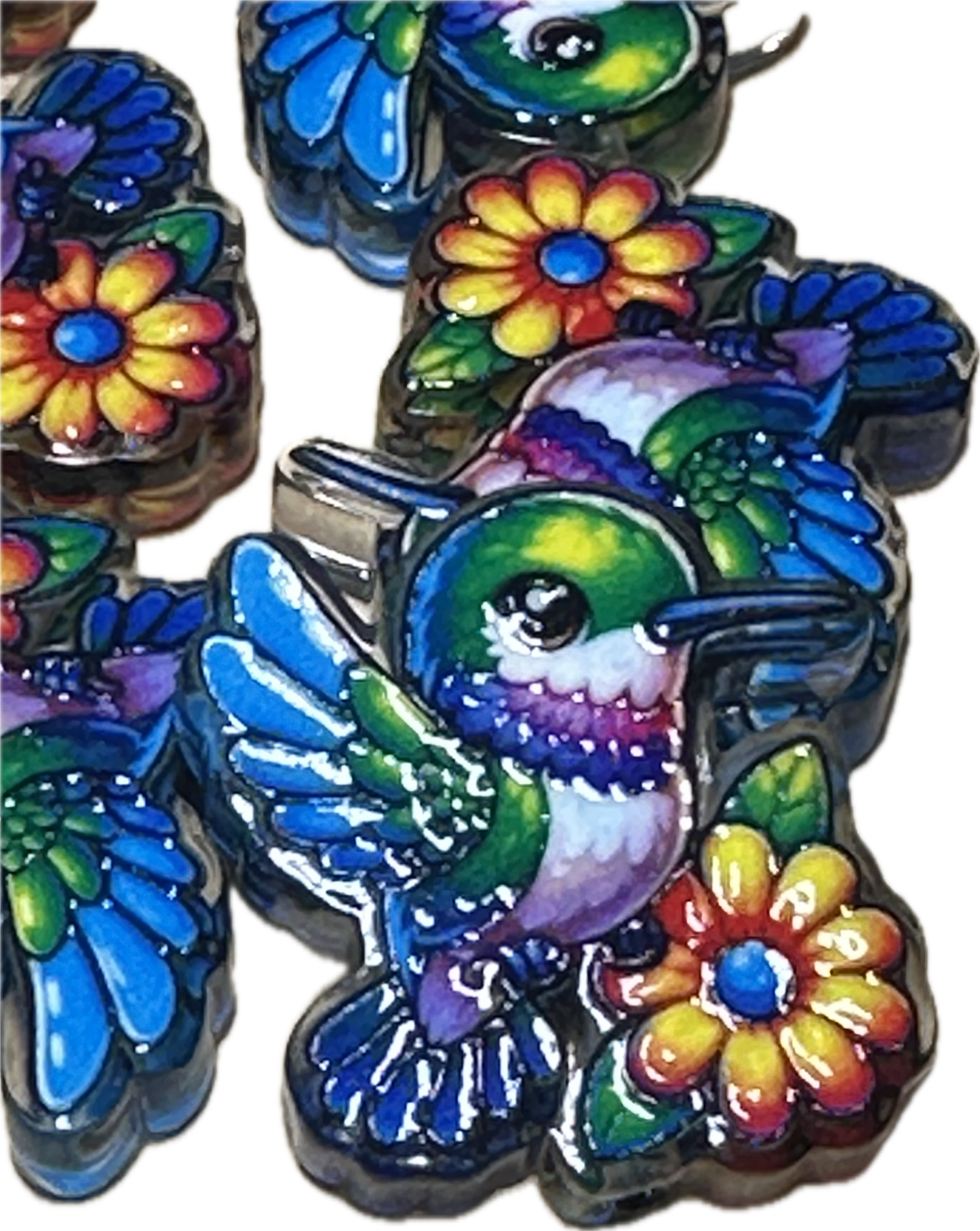 Colorful Hummingbird acrylic focal bead- set of 2/ focal bead/ pen beading / keychain bead/