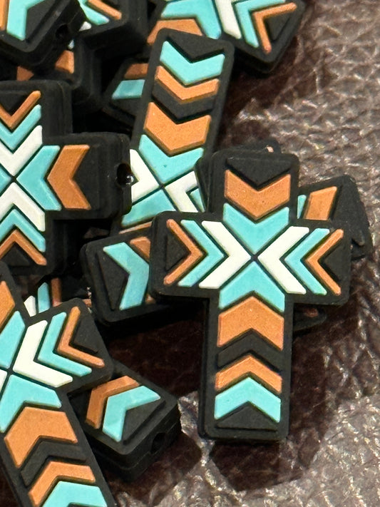 Aztec cross bead/ beadable pen/ Silicone bead/ keychain bead/ pen bead