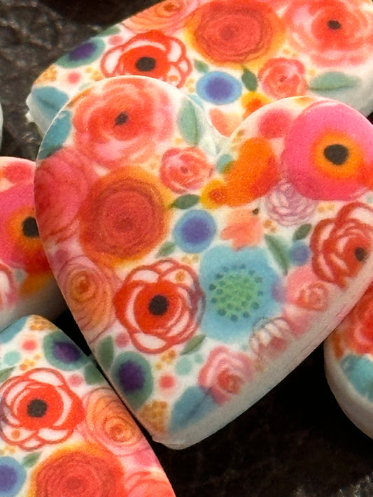 Floral Hearts Focal Bead / colorful flowers bead/ Abstracts