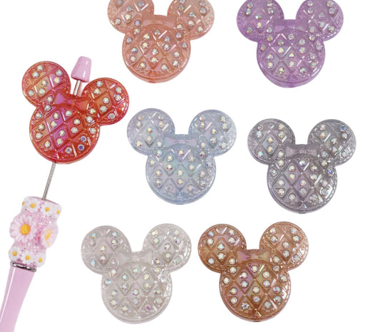 Large fancy heads with sparkly rhinestones- set of 3/ same on both sides/ beadable pen/ keychain beads/ acrylic beads/ UV coated/ 42mmx48mm