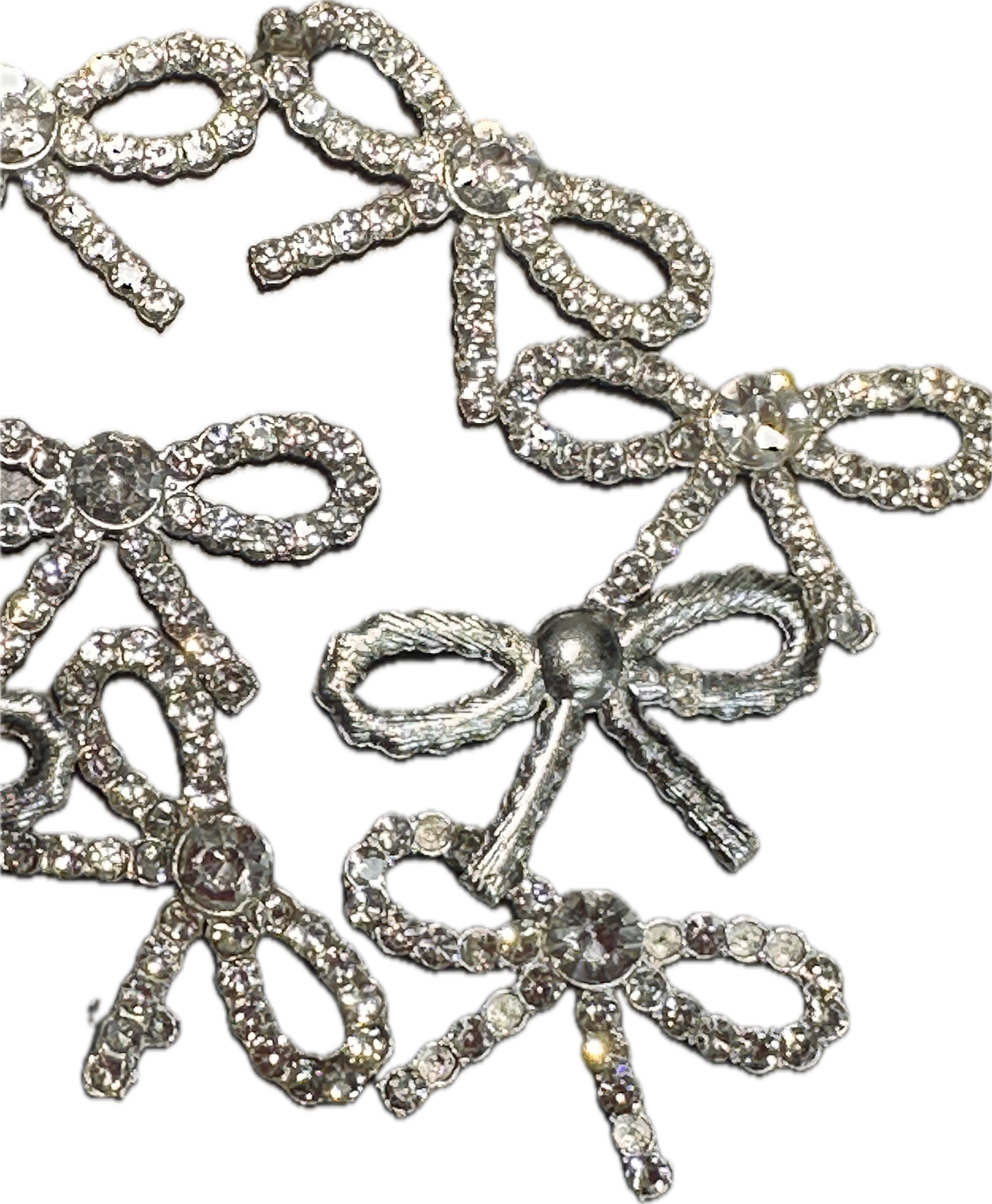 Flatback Rhinestone Bow Charms – Must Be Glued On, Sparkly Silver Embellishments