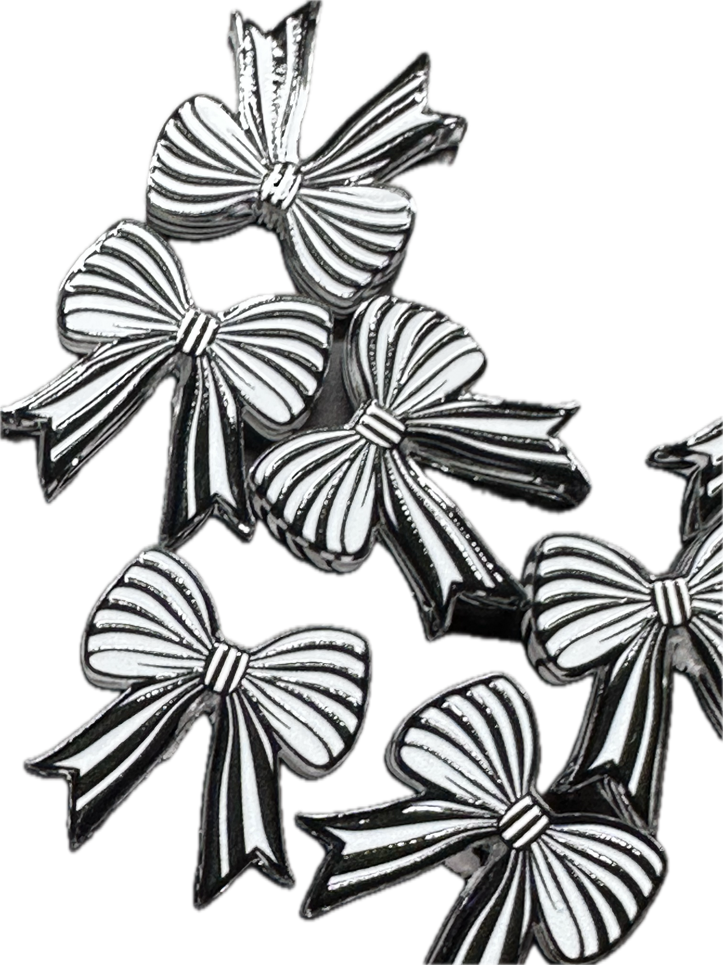 Black and white striped bow acrylic focal bead- set of 2/ focal bead/ pen beading / keychain bead/