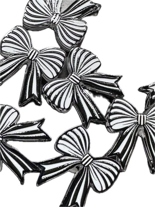 Black and white striped bow acrylic focal bead- set of 2/ focal bead/ pen beading / keychain bead/