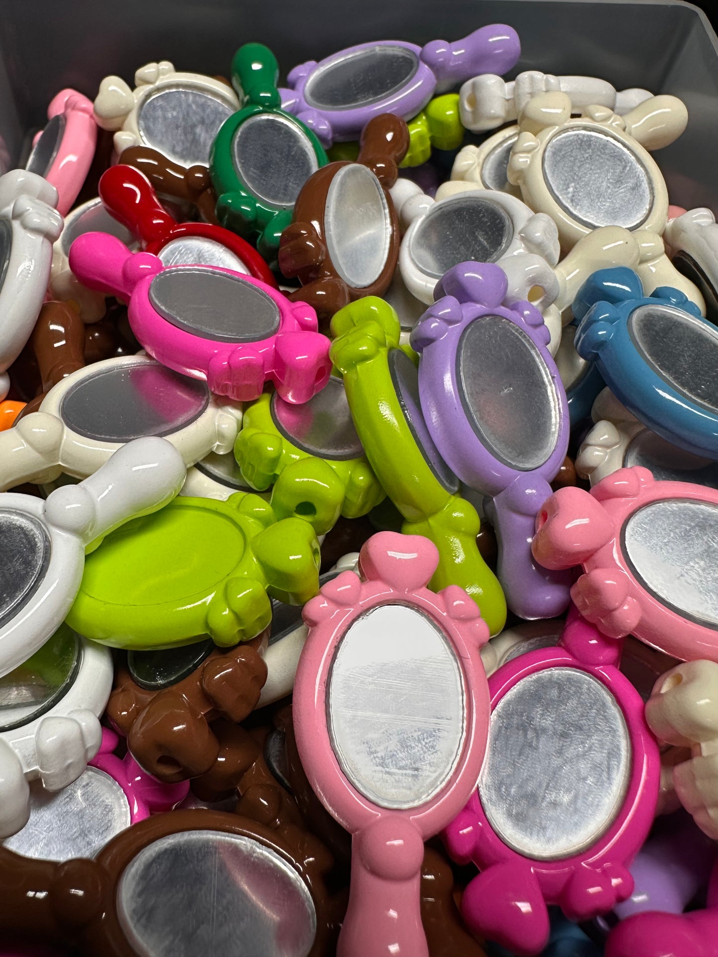 Five (5) mirror beads included/ One of each color/ hand mirror shaped acrylic/ Perfect for pen beading/ jewelry making/