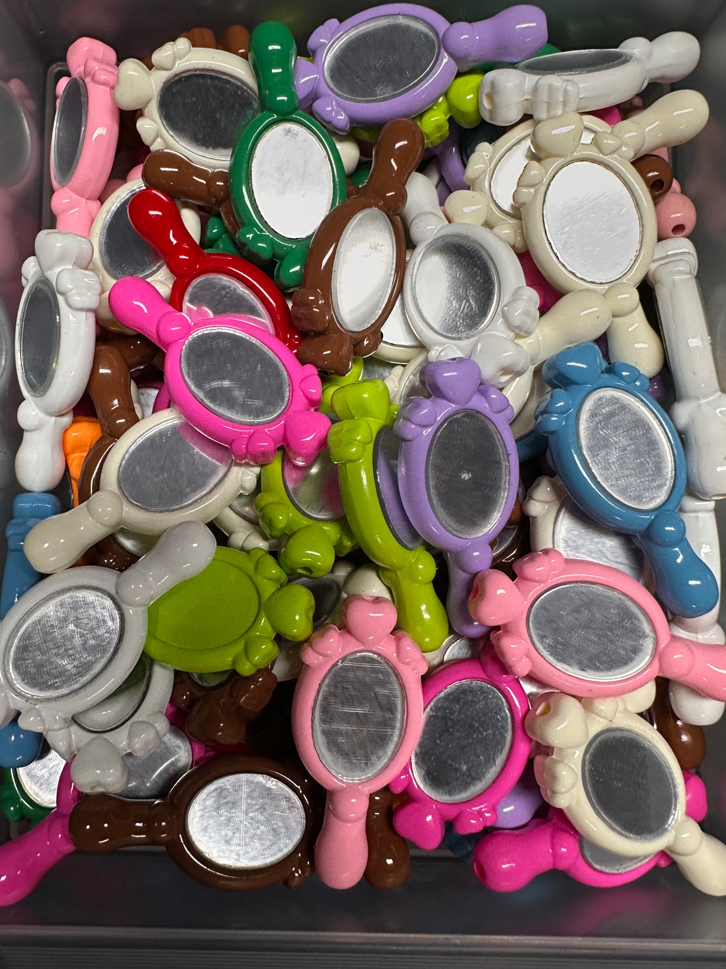 Five (5) mirror beads included/ One of each color/ hand mirror shaped acrylic/ Perfect for pen beading/ jewelry making/