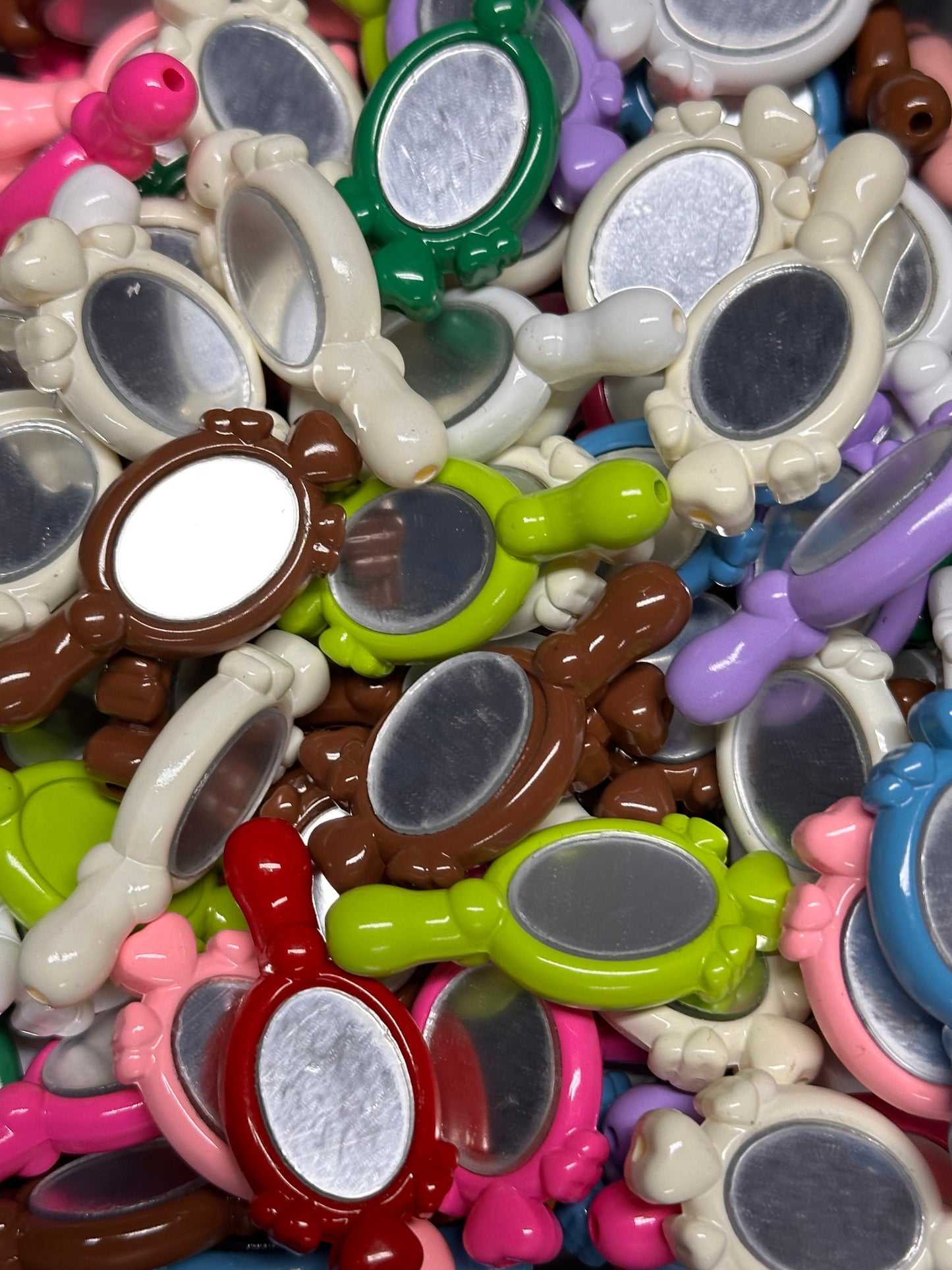 Five (5) mirror beads included/ One of each color/ hand mirror shaped acrylic/ Perfect for pen beading/ jewelry making/