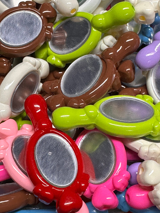Five (5) mirror beads included/ One of each color/ hand mirror shaped acrylic/ Perfect for pen beading/ jewelry making/
