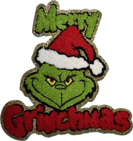 MERRY GRINCHMAS /EVERYONES FAVORITE GROUCHY CHRISTMAS HATER PATCH MEDIUM SIZE -RED