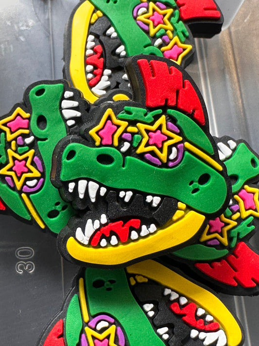 FBAF Green dinosaur with red Mohawk Focal Bead/ beadable pen/ Silicone bead/ keychain bead/DIY/ Dinosaur/