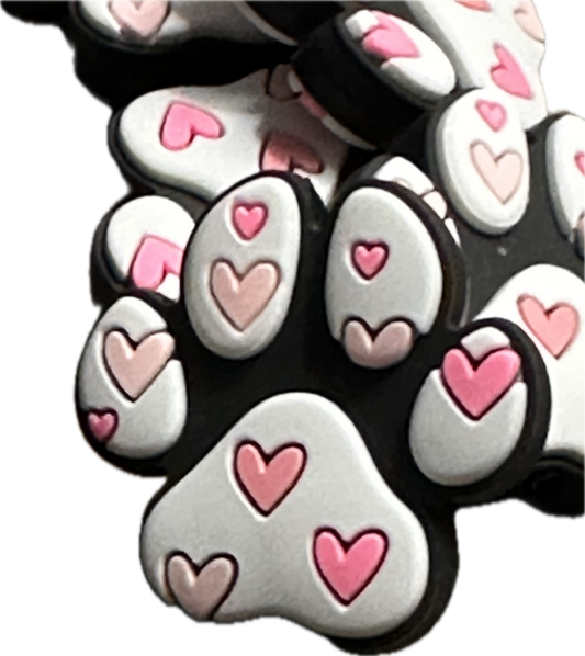 Hearts on Dog paw/  Focal Bead/ beadable pen/ Silicone  bead/ keychain bead/ fur baby/ pet/ heart dog/ dog mom