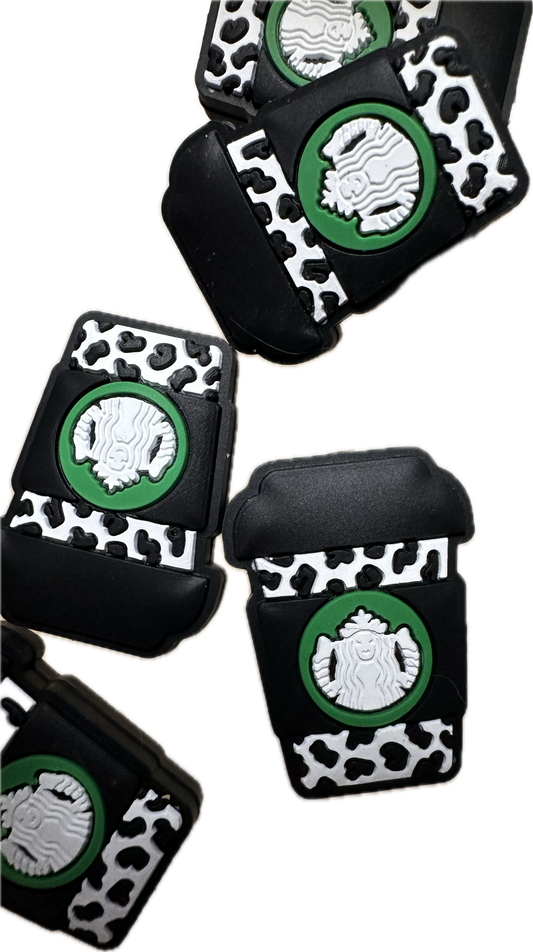 Coffee company silicone focal bead leopard print star/ cow print