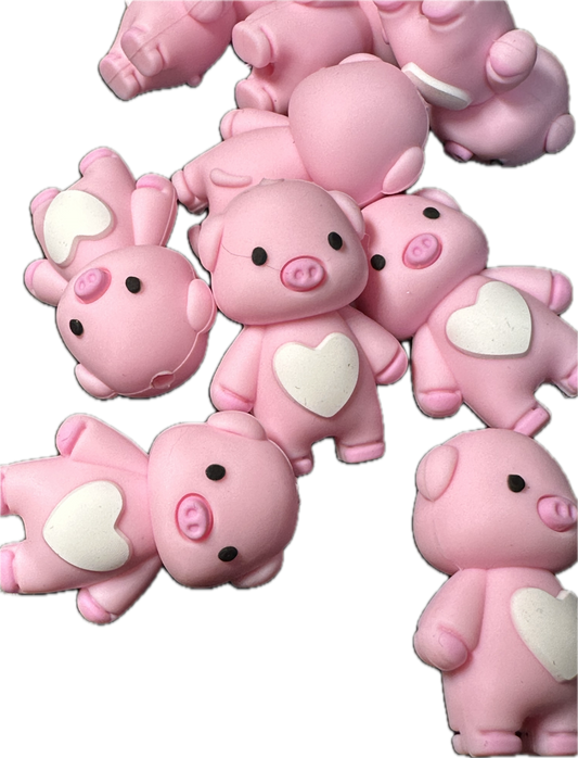 3D Pig with heart Focal Bead/ Pen beads/ Keychain beading / DIY crafts