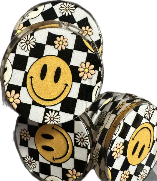 Smiley face checkered acrylic focal bead- set of 2/ focal bead/ pen beading / keychain bead/