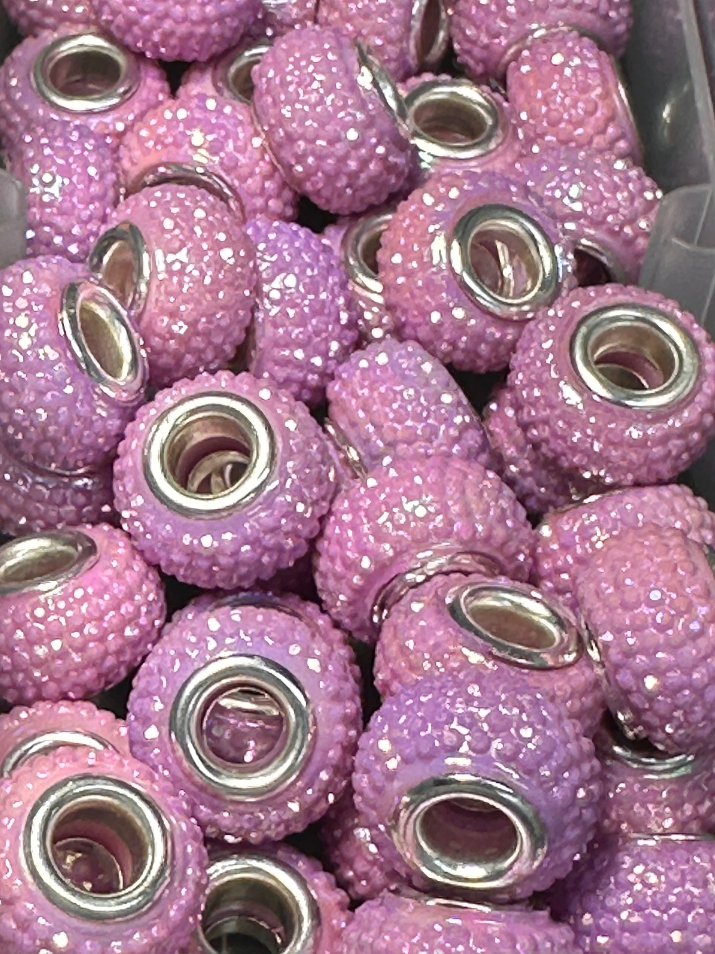 Rhinestone fancy spacer beads- Purple-ish Pink / jewelry/ pen beads/ keychain bead/ DIY/ set of 10