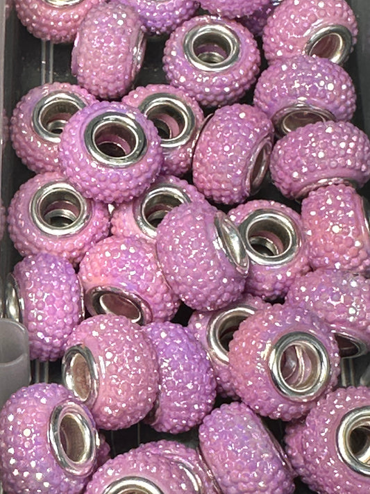 Rhinestone fancy spacer beads- Purple-ish Pink / jewelry/ pen beads/ keychain bead/ DIY/ set of 10