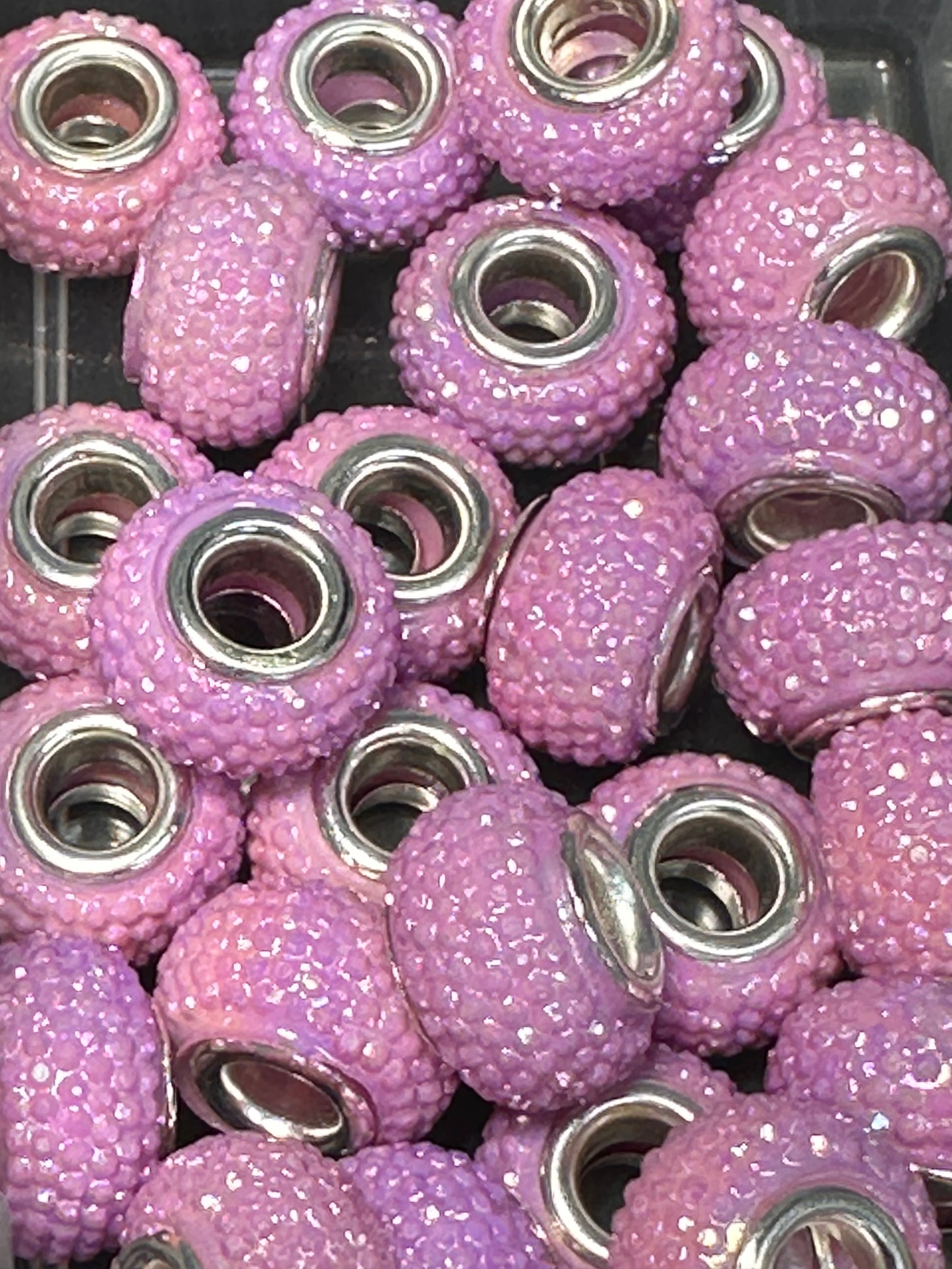 Rhinestone fancy spacer beads- Purple-ish Pink / jewelry/ pen beads/ keychain bead/ DIY/ set of 10