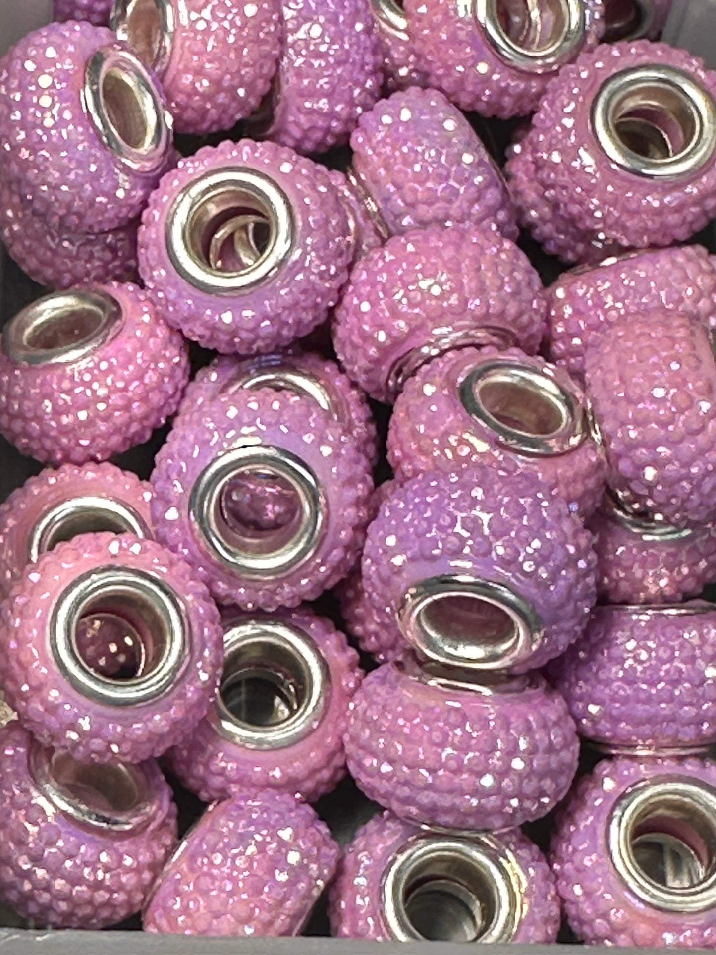 Rhinestone fancy spacer beads- Purple-ish Pink / jewelry/ pen beads/ keychain bead/ DIY/ set of 10