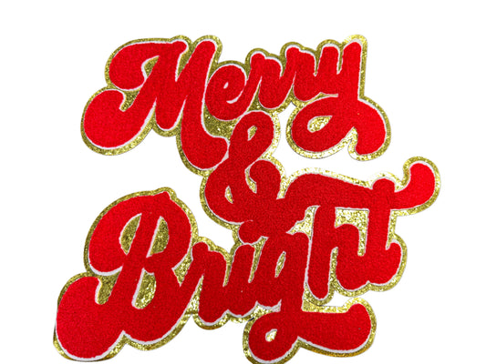 MERRY AND BRIGHT /CHRISTMAS PATCH XL SIZE -RED/ 12”x12” approximately