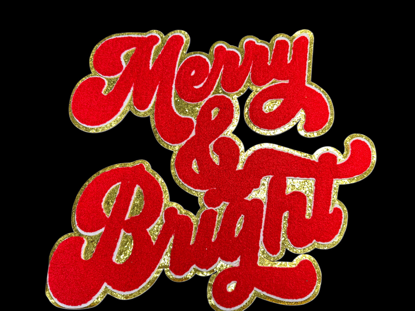 MERRY AND BRIGHT /CHRISTMAS PATCH XL SIZE -RED/ 12”x12” approximately