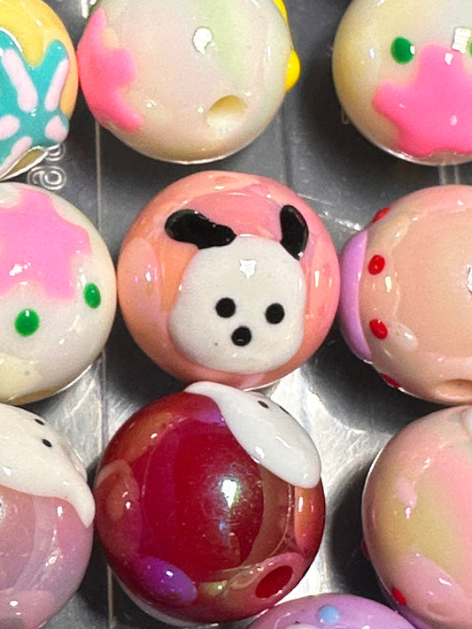 Hand painted animal themed bead /Acrylic Bead/ beadable pen/ dog bead/ keychain bead/ Includes 10 beads/ hand painted