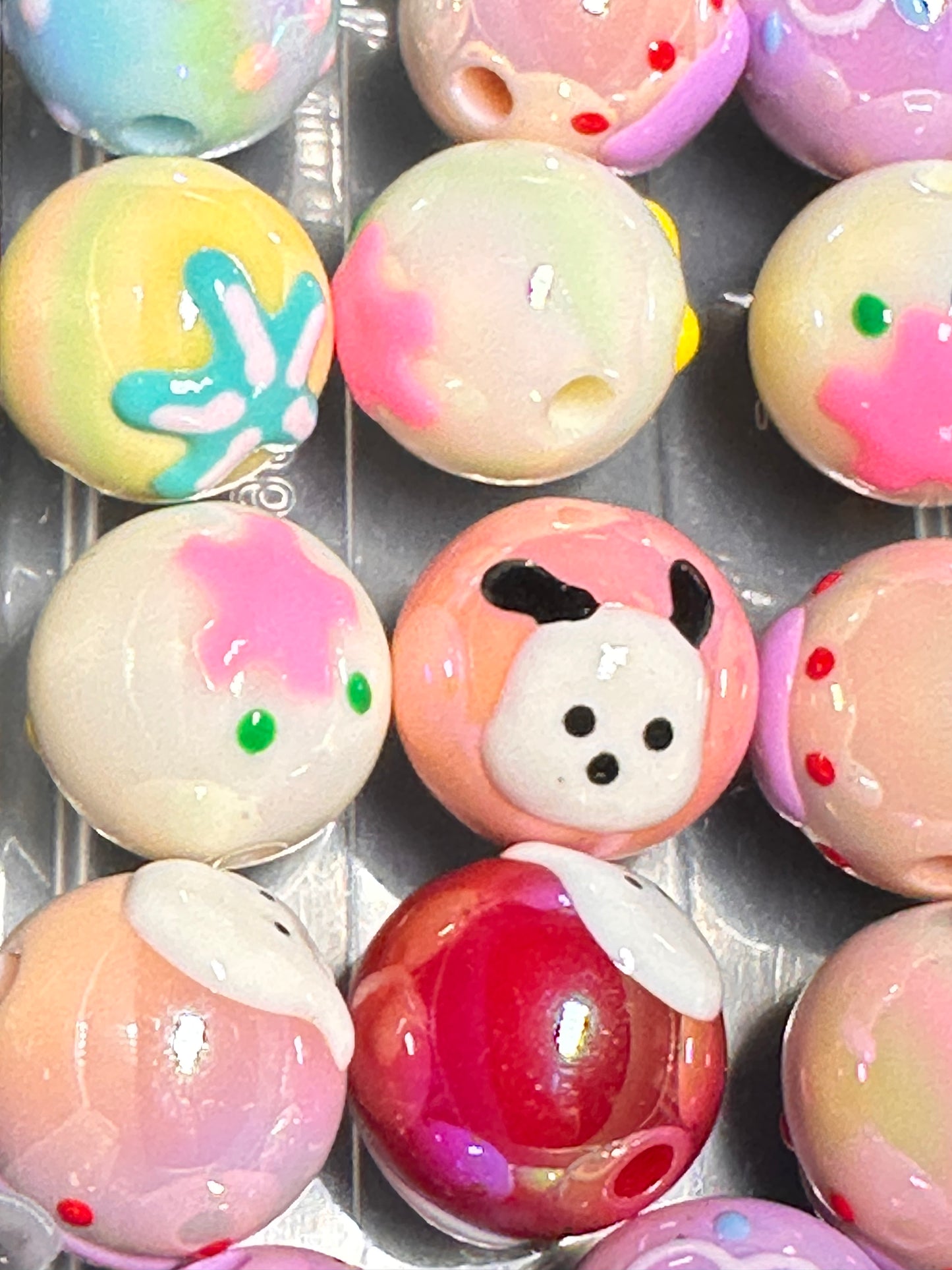 Hand painted animal themed bead /Acrylic Bead/ beadable pen/ dog bead/ keychain bead/ Includes 10 beads/ hand painted