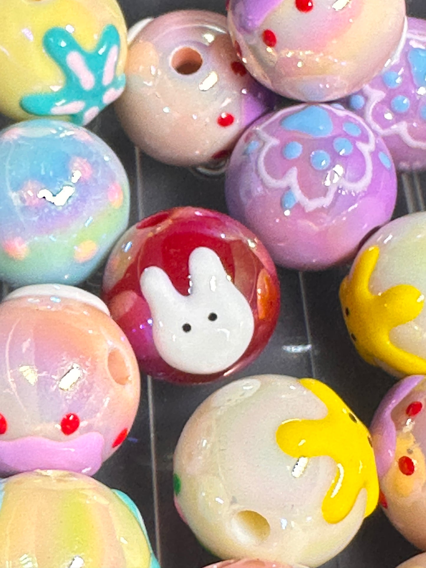 Hand painted animal themed bead /Acrylic Bead/ beadable pen/ dog bead/ keychain bead/ Includes 10 beads/ hand painted