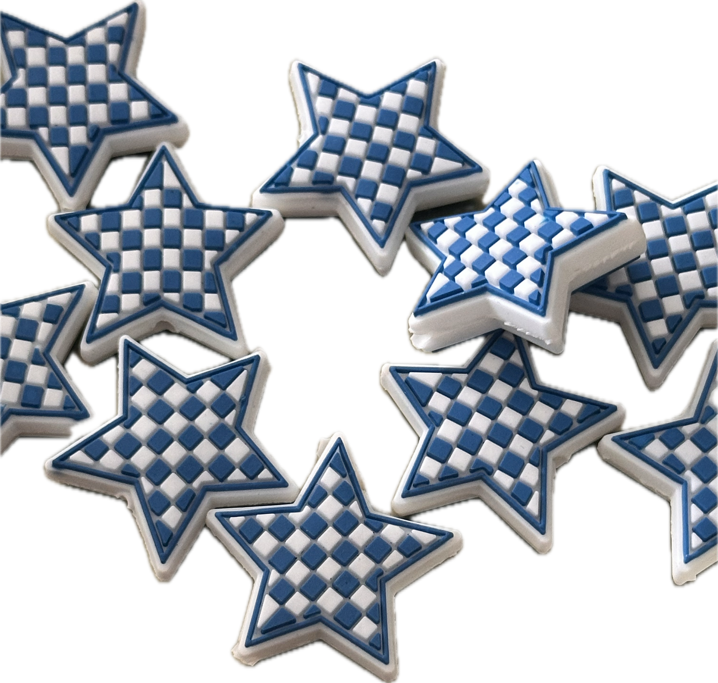 Checkered blue star Focal Bead