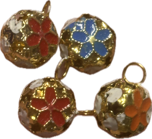 Jingle bell metal pendants/ hand painted flowers on them/ 16mm approx.
