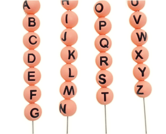 Light Orange color alphabet letter set silicone round beads/ 26 beads included/15 mm/ pen/ keychain beads/ hole top to bottom/ hard to find beads/ perfect for beadable pens and keychain DIY/