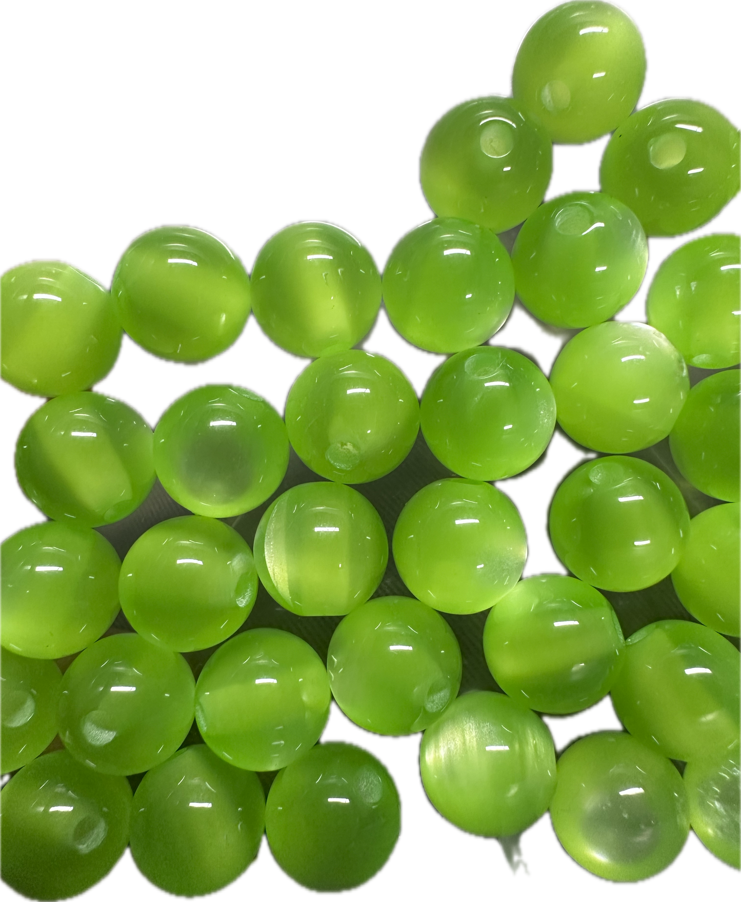 Lime Green Cat Eye Beads – Glossy Round Acrylic – Set of 10 (not for beadable items) -10mm