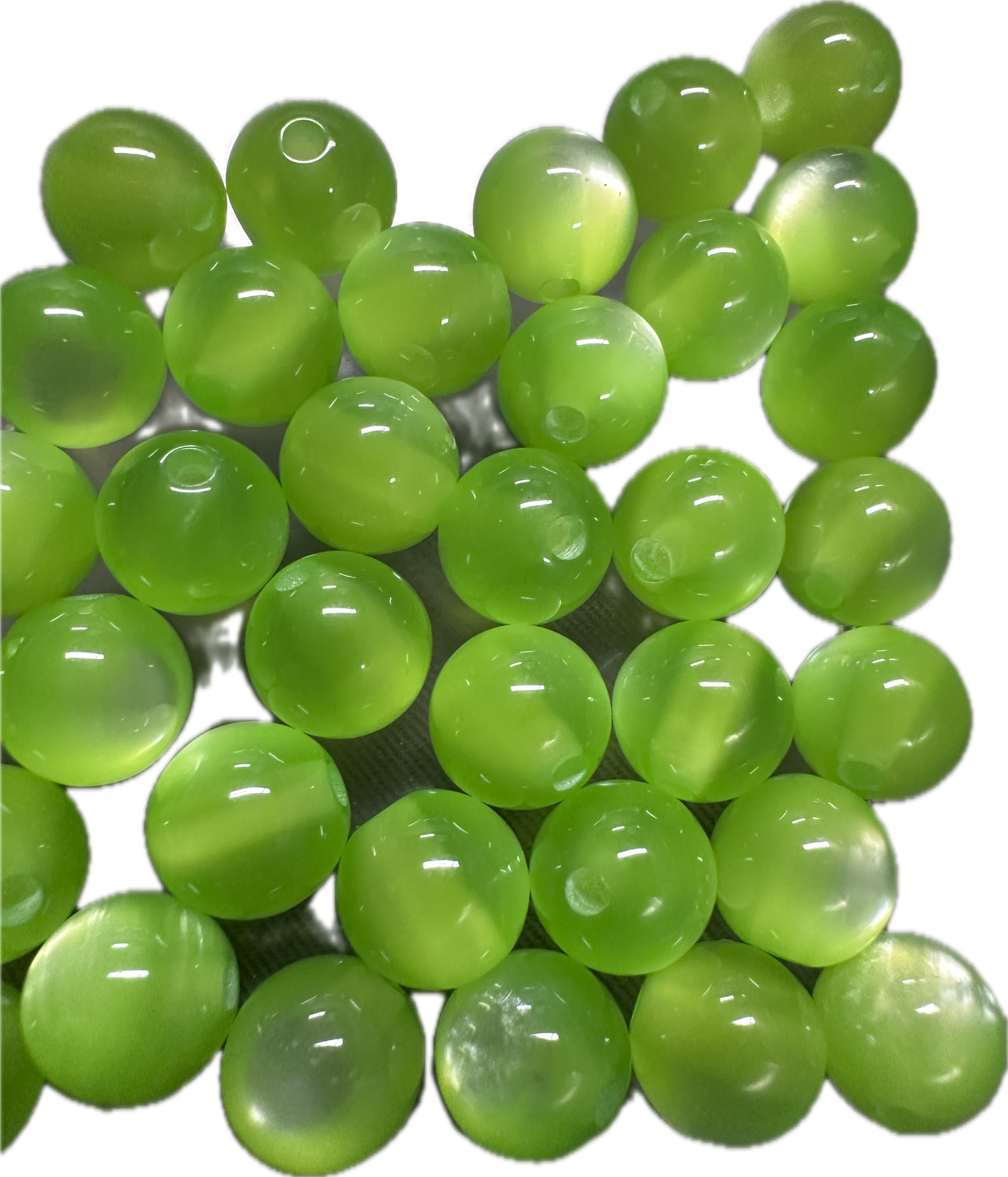 Lime Green Cat Eye Beads – Glossy Round Acrylic – Set of 10 (not for beadable items) -10mm
